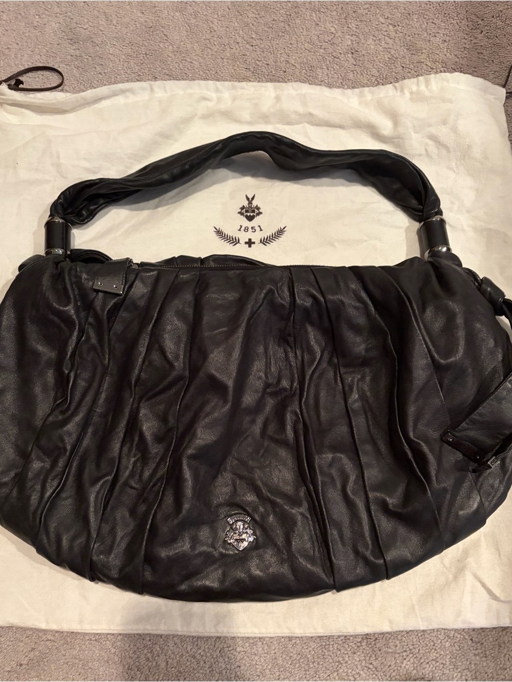 Authentic Bally Black Ruched Leather Kenna Hobo Bag- RARE - Picture 2 of 15
